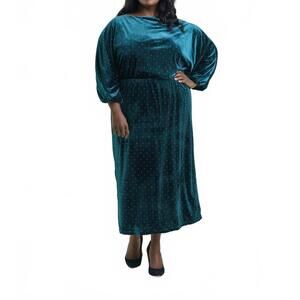 Never Fully Dressed Teal Velvet Midi Dress